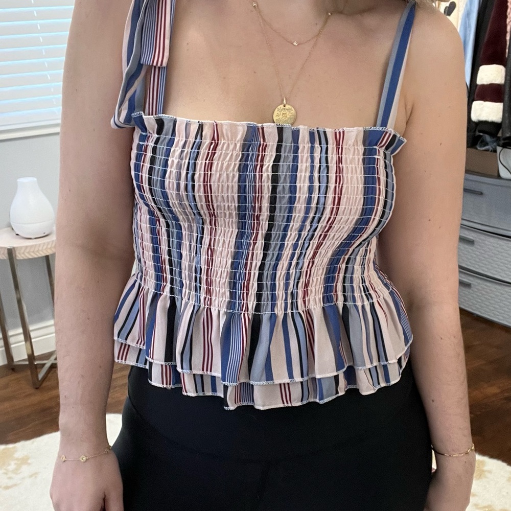 Cropped Striped Tank Top with Tie Straps